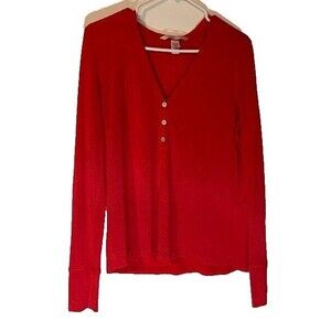 Victoria's Secret Henley Sleep Shirt M Red Long Sleeve Cozycore Loungewear